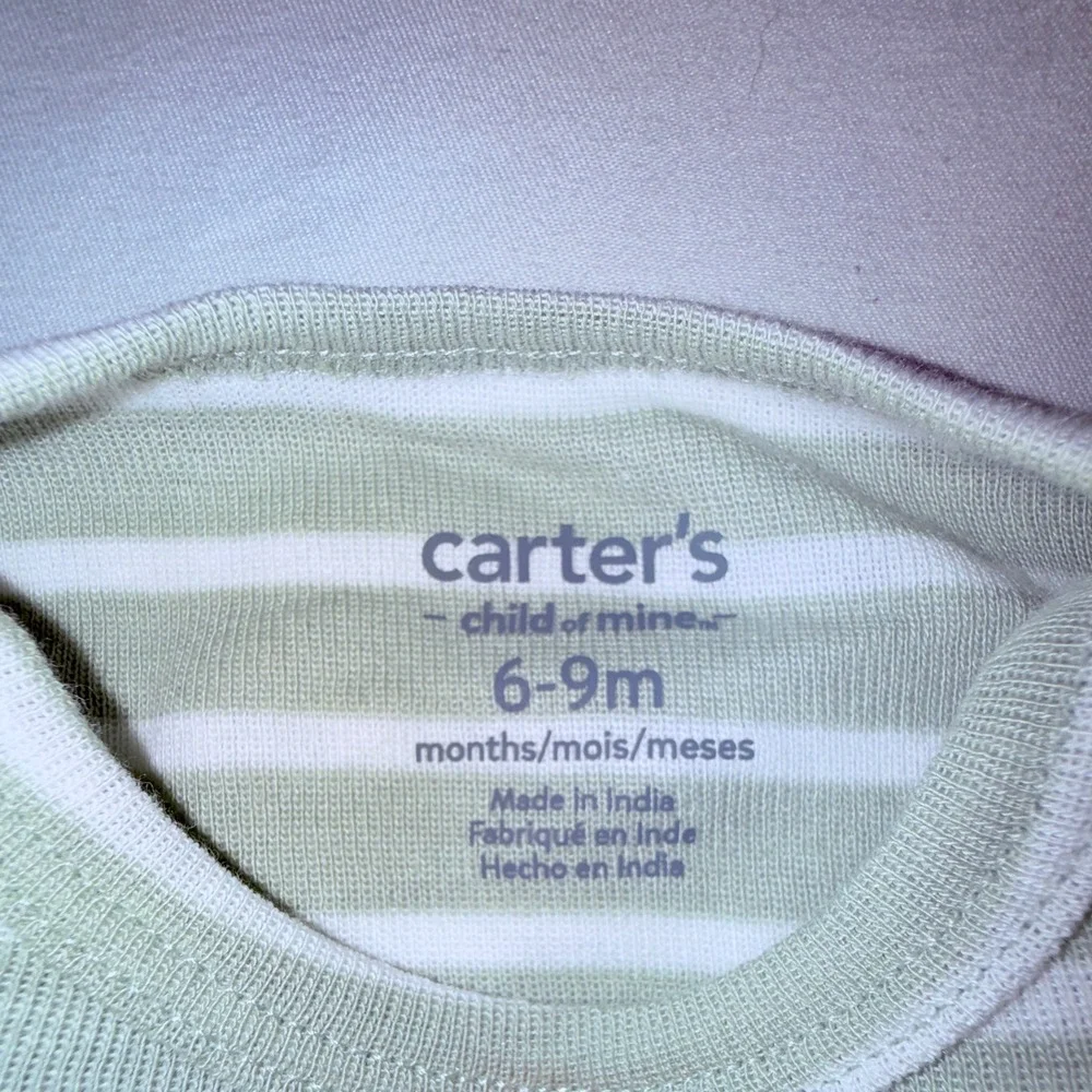 Carter's Outfit Set Kids 6-9M Green White NEW Striped Animal Print‎ 3pc
